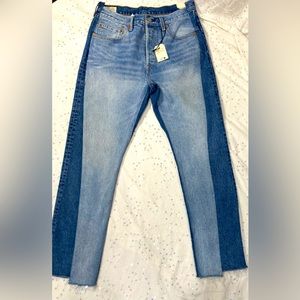 NWT Levis 2 Tone 501 Button Fly High Rise Straight Leg Raw Hem 5 Pocket -Size 31